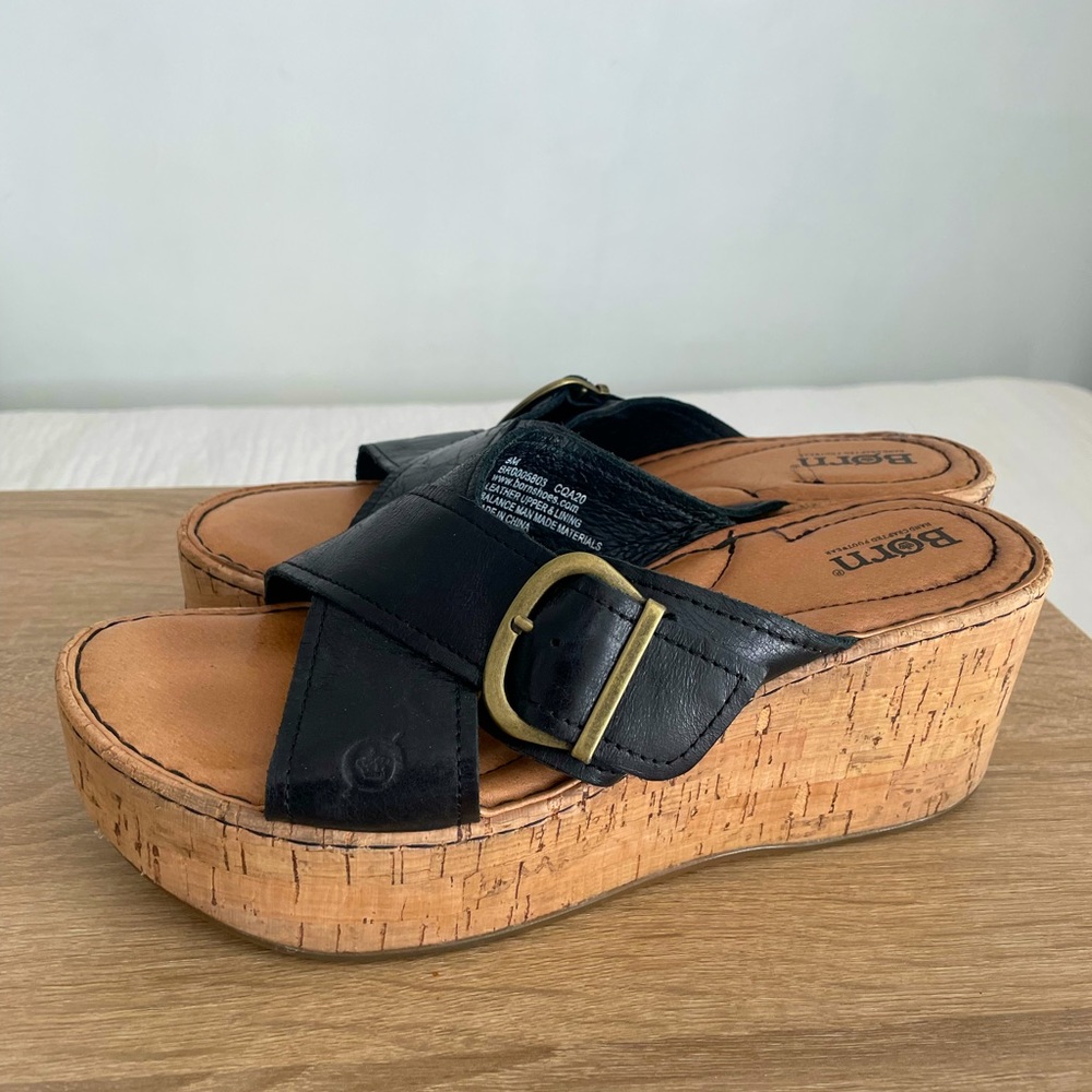 BORN Devona Leather Platform Wedge Sandals